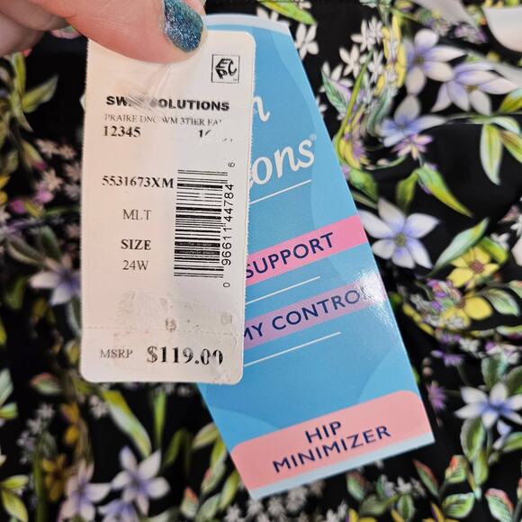 Swim Solutions Black Floral Prairie Flyaway Tummy-Control Swim Dress Plus 16W - Picture 9 of 12